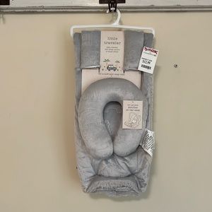 Little travler baby blanket, belt strap cover, and travel pillow